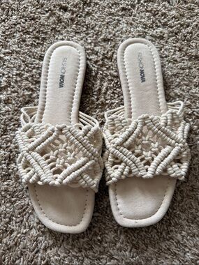 Fashion Nova Beige Macramé Slide Sandals for Women